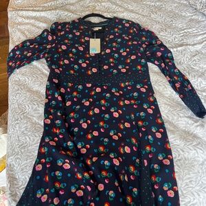 Boden Long Sleeve Dress - Black with Multicolor Floral